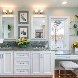 Bathroom with white cabinets