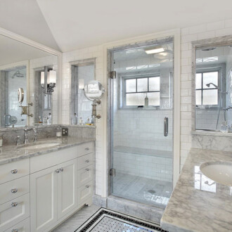 Luxury Bathroom with white cabinets